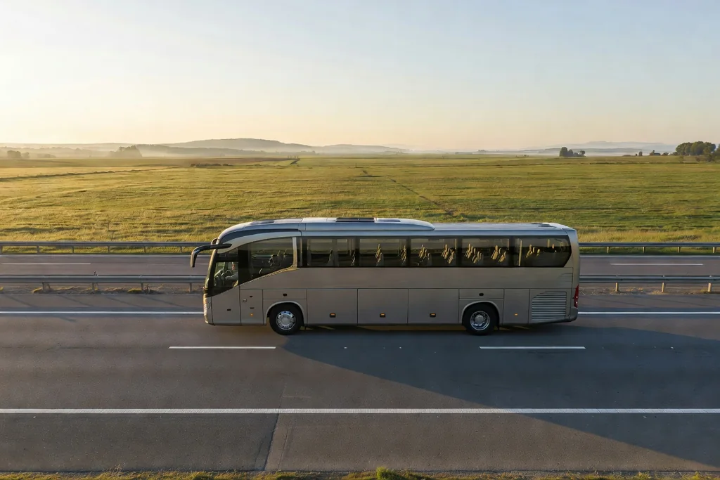 Modern intercity coach travelling on the motorway between Lahore and Islamabad